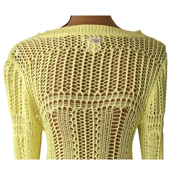Billabong Designer Closet Large Crocheted Sweater Yellow Knit Hippie Festival - Picture 10 of 13